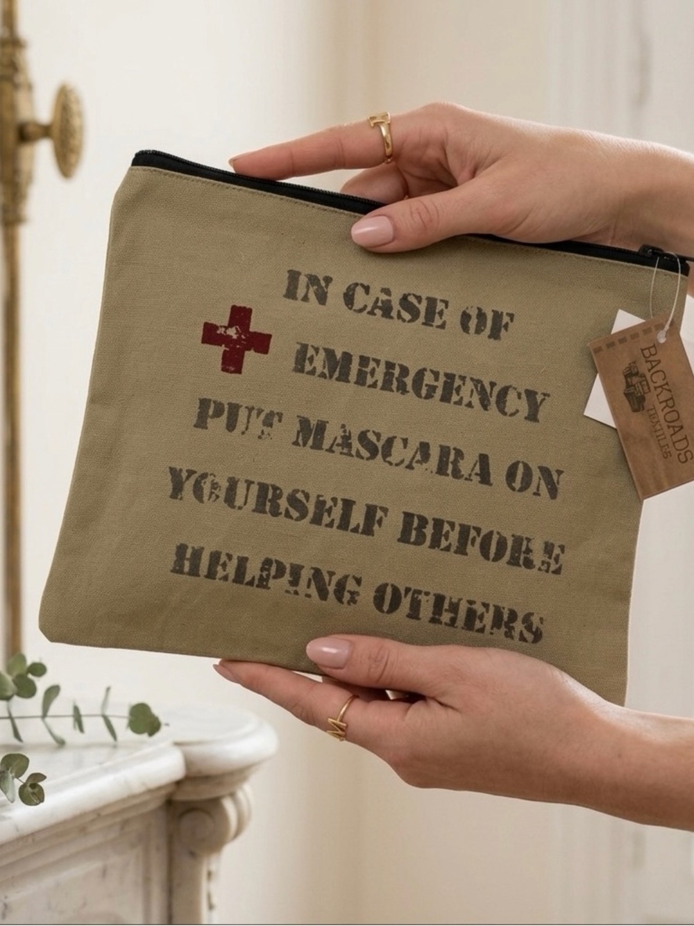 Backroad Textiles “In Case of Emergency” Makeup Zipper Pouch
